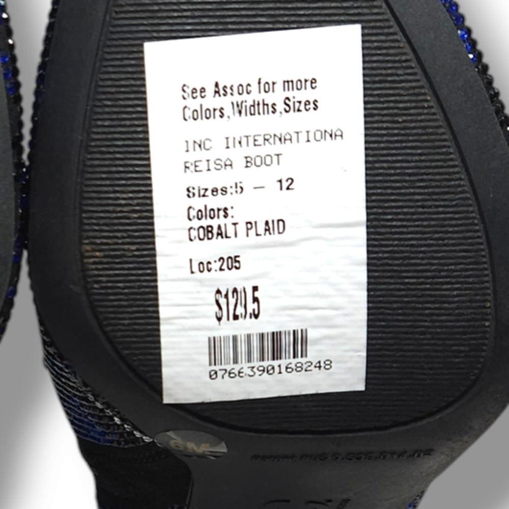 NWOB INC International Concepts Reisa Rhinestone Ankle Boots Sz. 6M Cobalt Plaid - Picture 8 of 9